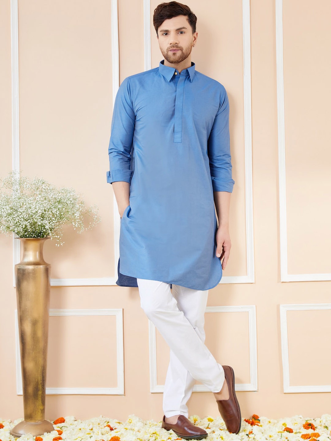 

See Designs Shirt Collar Cotton Pathani Kurta, Blue