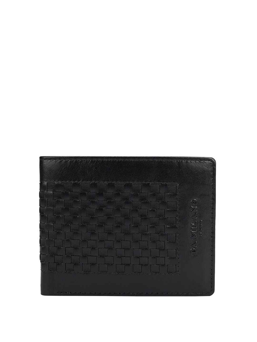 

Da Milano Men Textured Leather Two Fold Wallet, Black