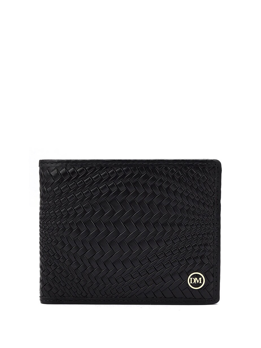 

Da Milano Men Geometric Textured Leather Two Fold Wallet, Black