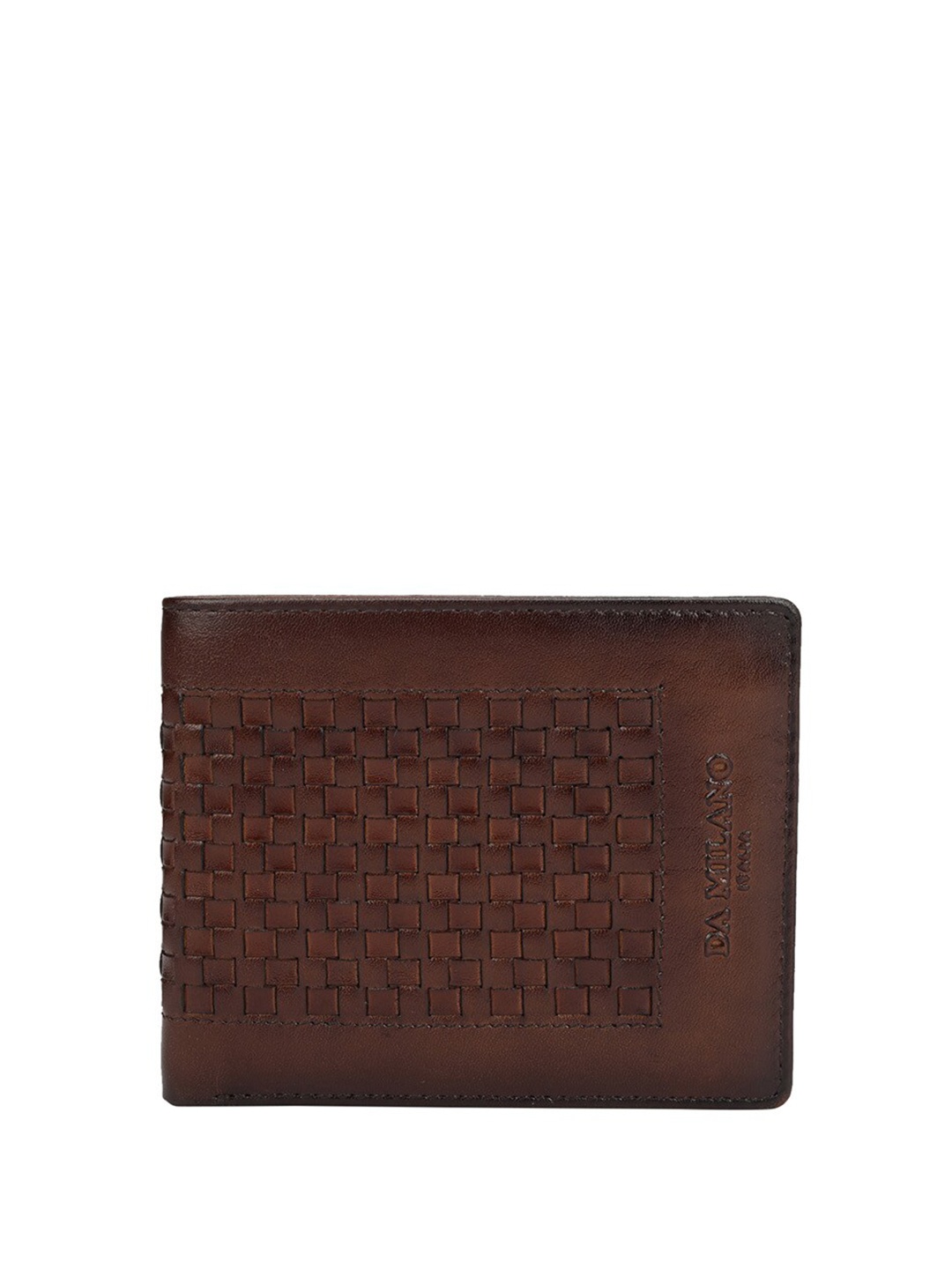 

Da Milano Men Geometric Textured Leather Two Fold Wallet, Brown