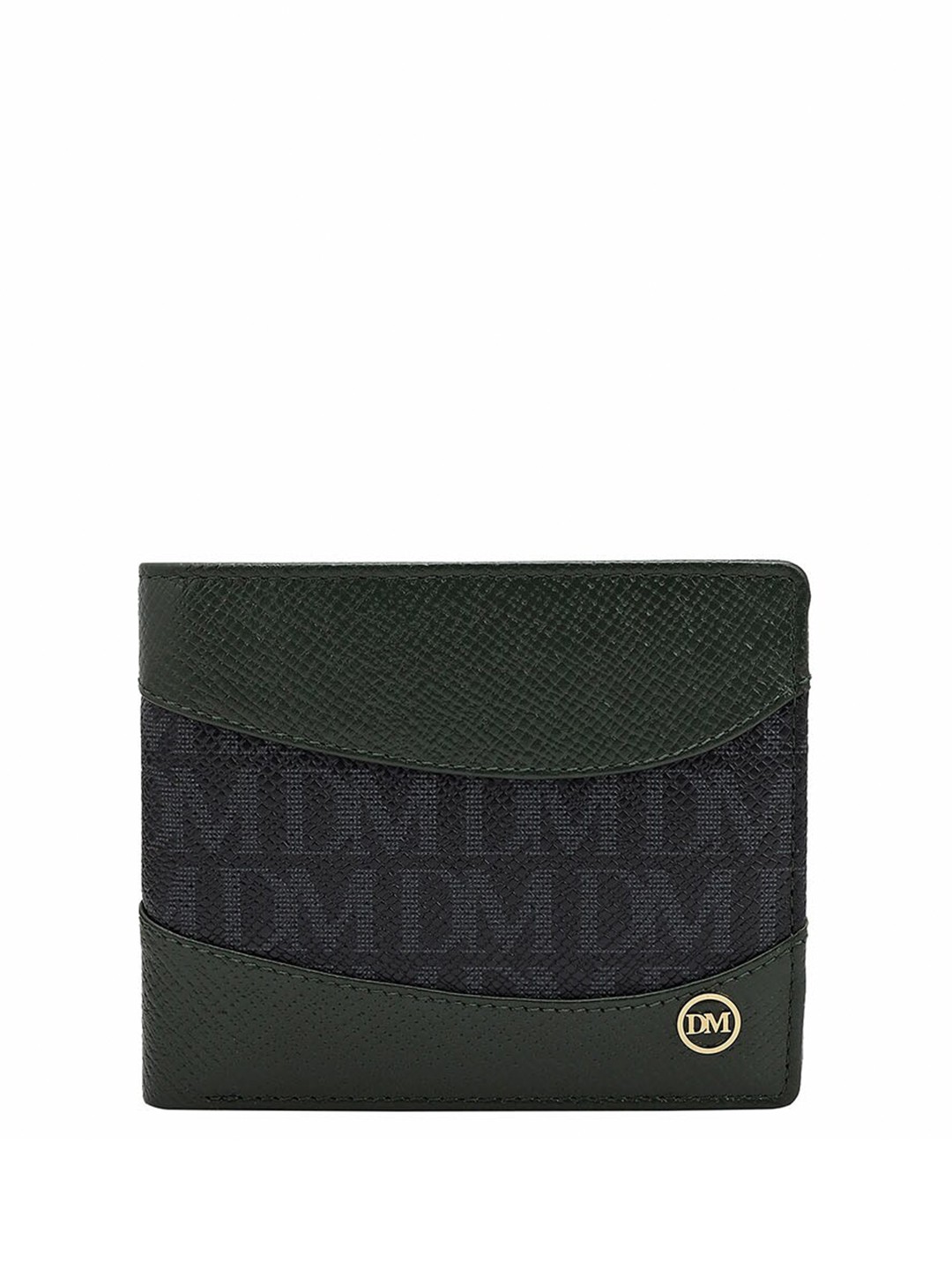 

Da Milano Men Typography Textured Leather Two Fold Wallet, Green