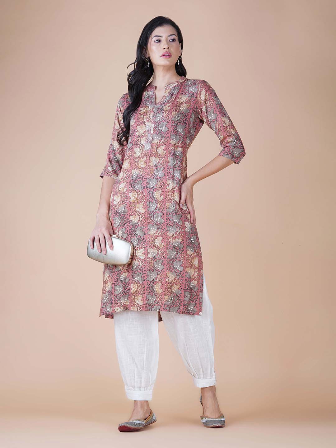 

TSUCCHI TRADITIONS Ethnic Motifs Printed Pure Cotton Kurta, Rust