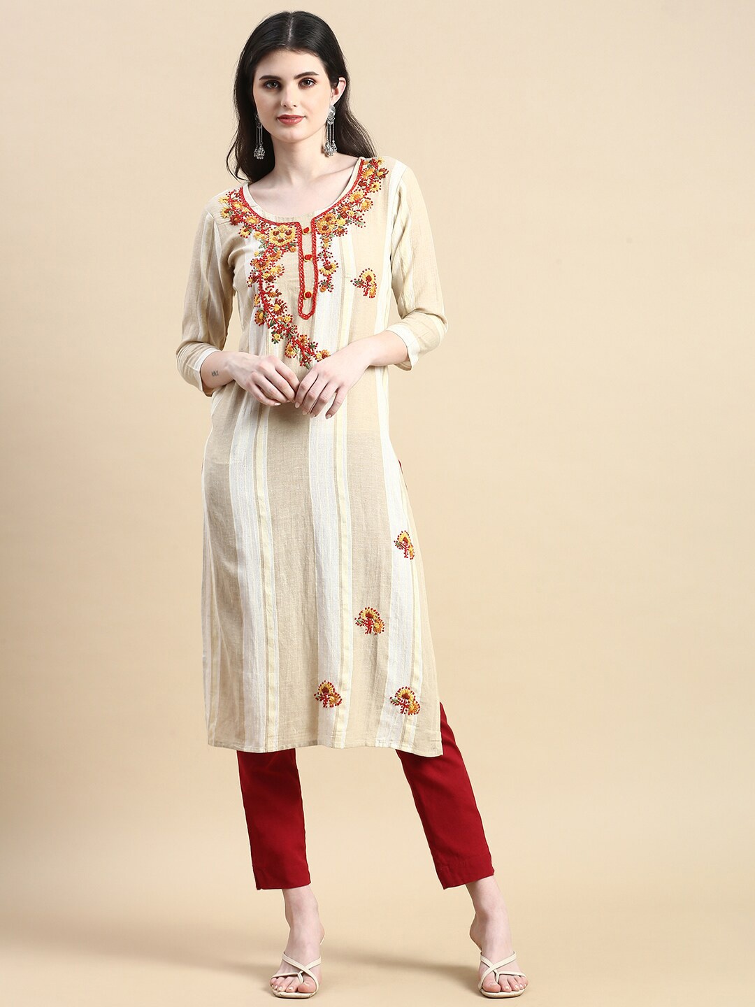 

GRANTH FASHION Floral Embroidered Modal Straight Kurta, Yellow