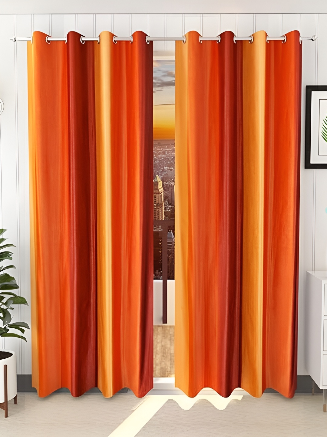 Shopgallery Orange 2 Pieces Room Darkening Door Curtain