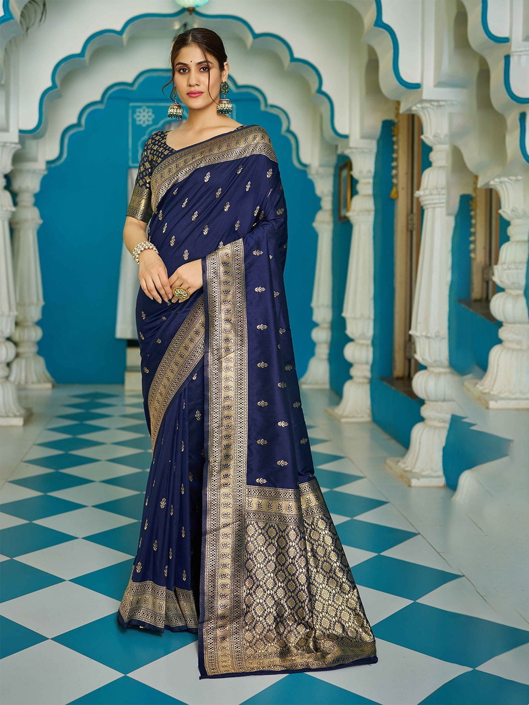 

KALINI Ethnic Woven Design Zari Saree, Blue