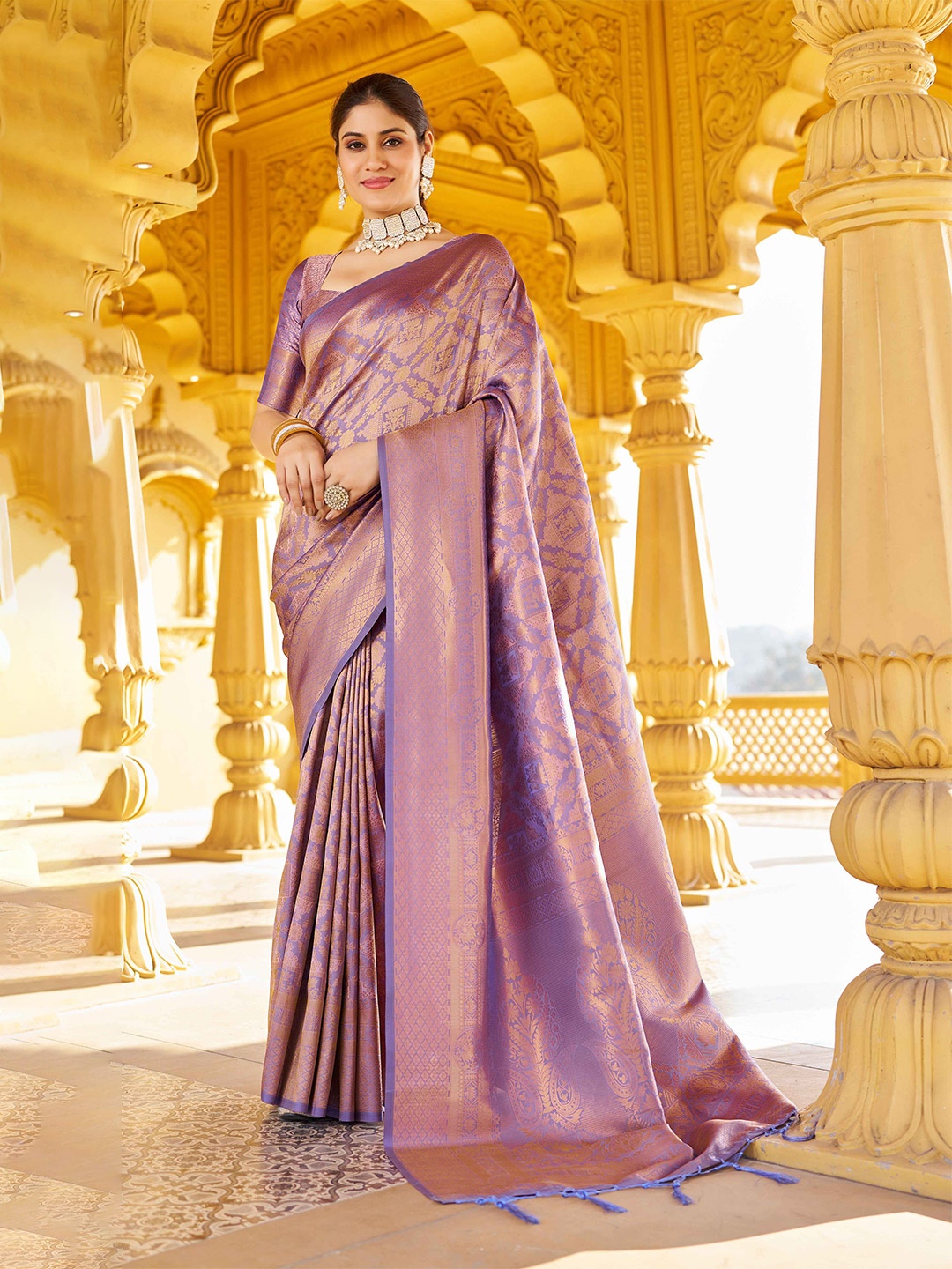 

KALINI Floral Woven Design Zari Saree, Purple