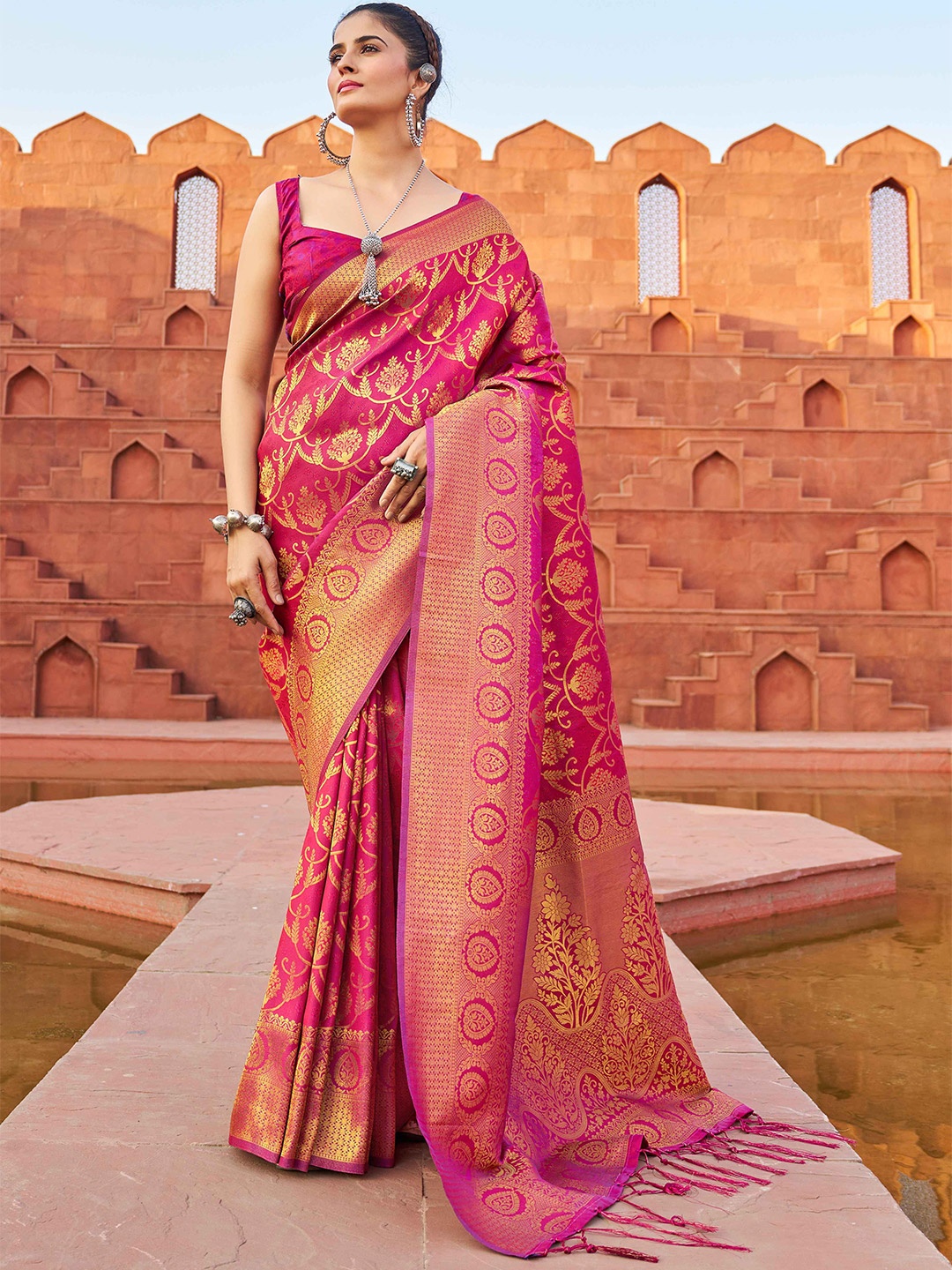 

KALINI Ethnic Motifs Woven Design Zari Saree, Purple