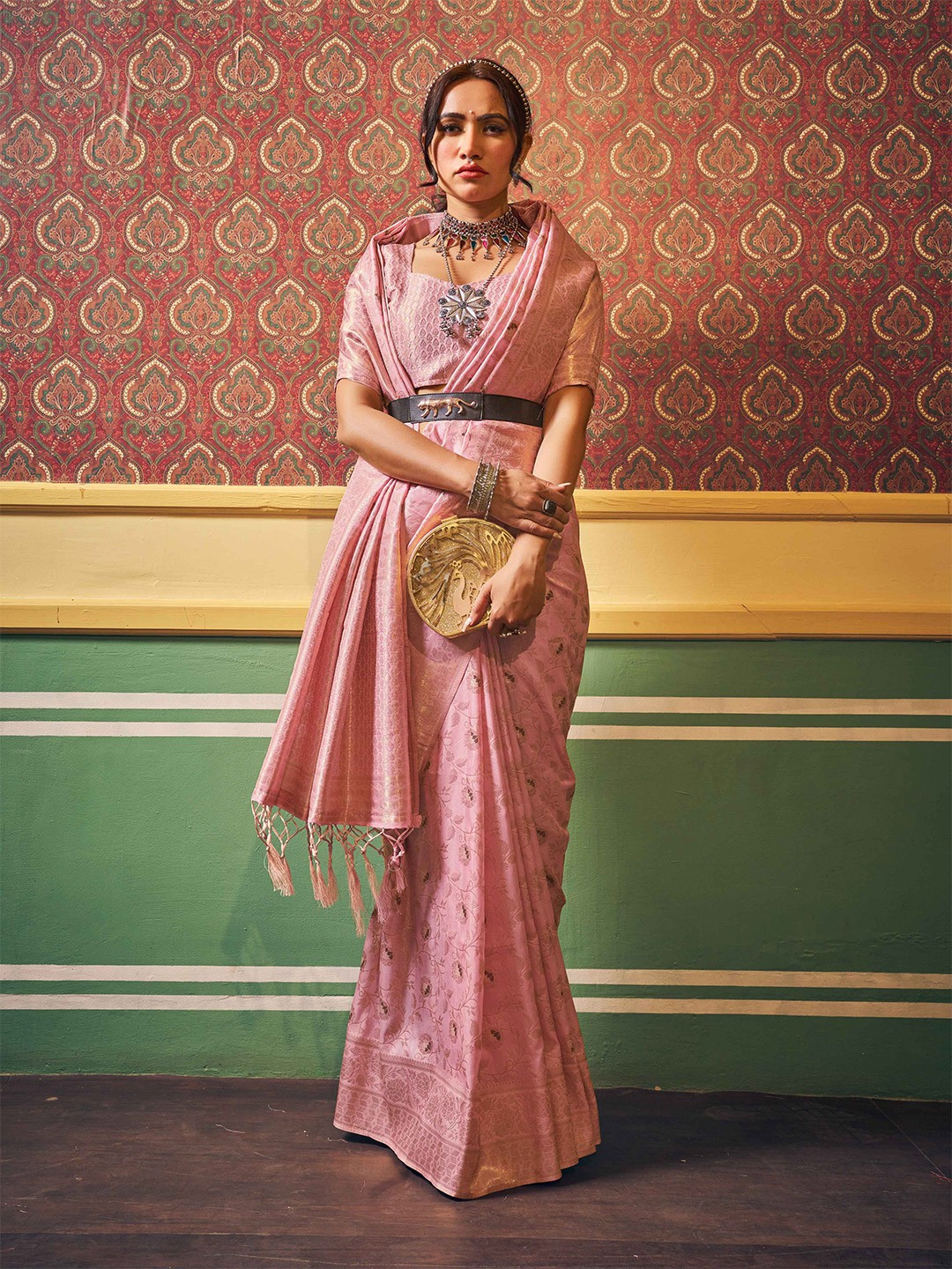 

KALINI Ethnic Motifs Zari Saree, Purple