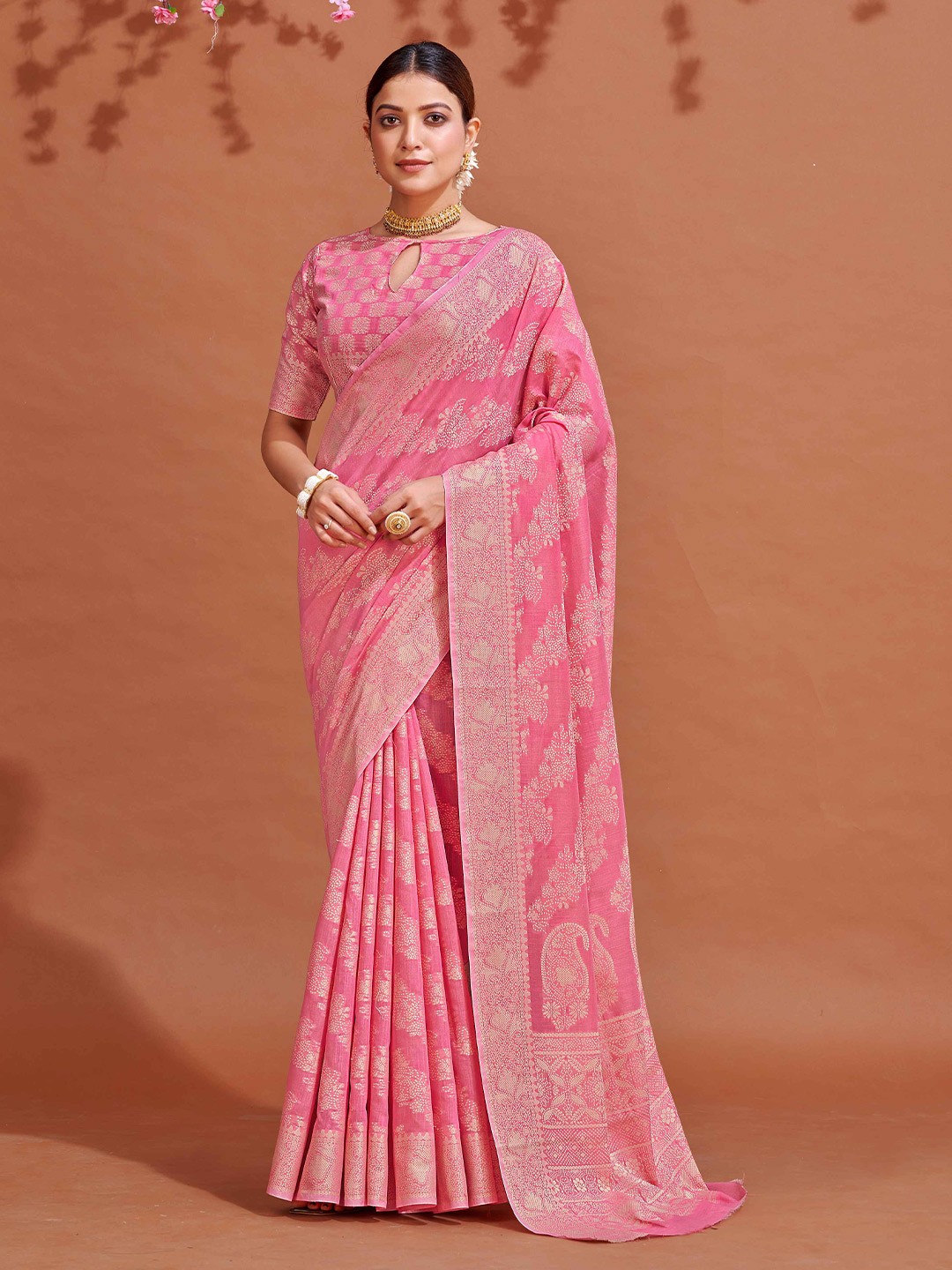 

KALINI Ethnic Motifs Embroidered Saree, Pink