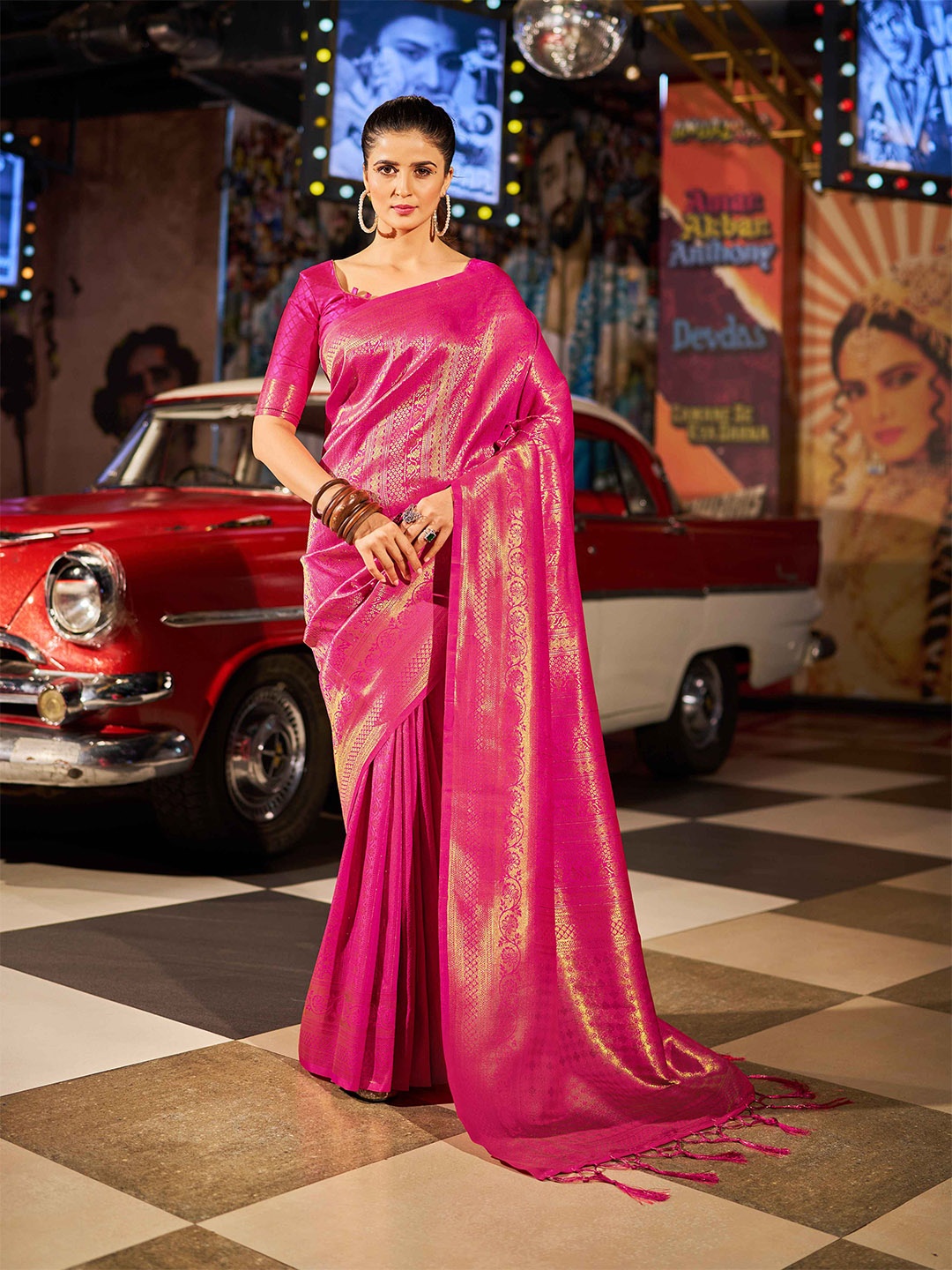 

KALINI Ethnic Woven Design Zari Saree, Pink