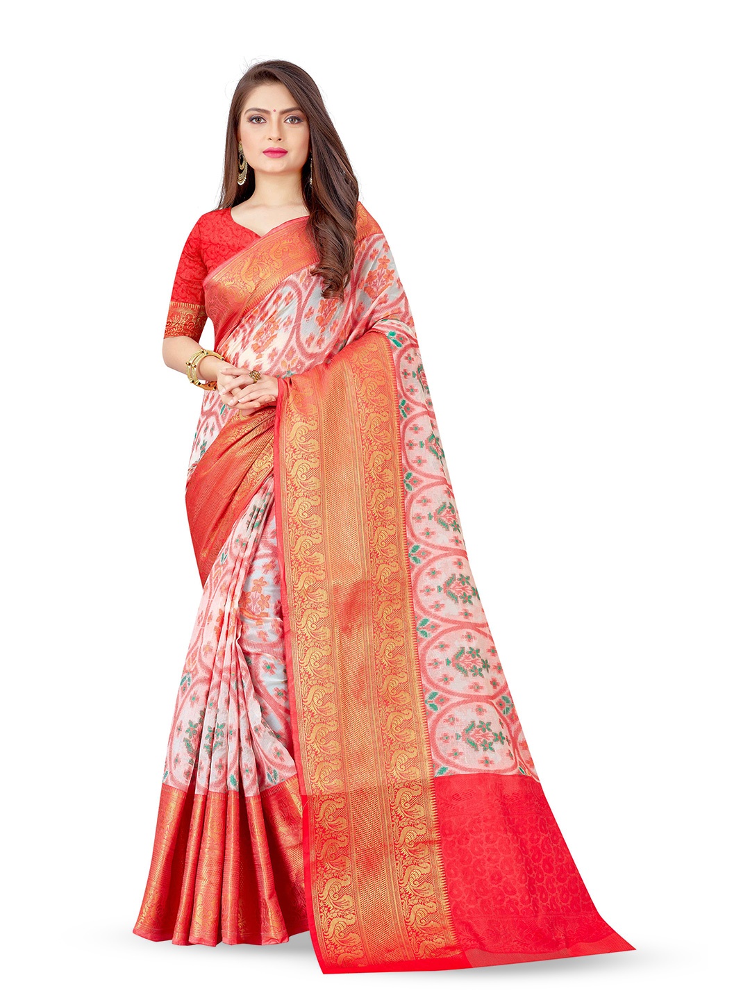 

KALINI Ethnic Motifs Printed Banarasi Saree, White
