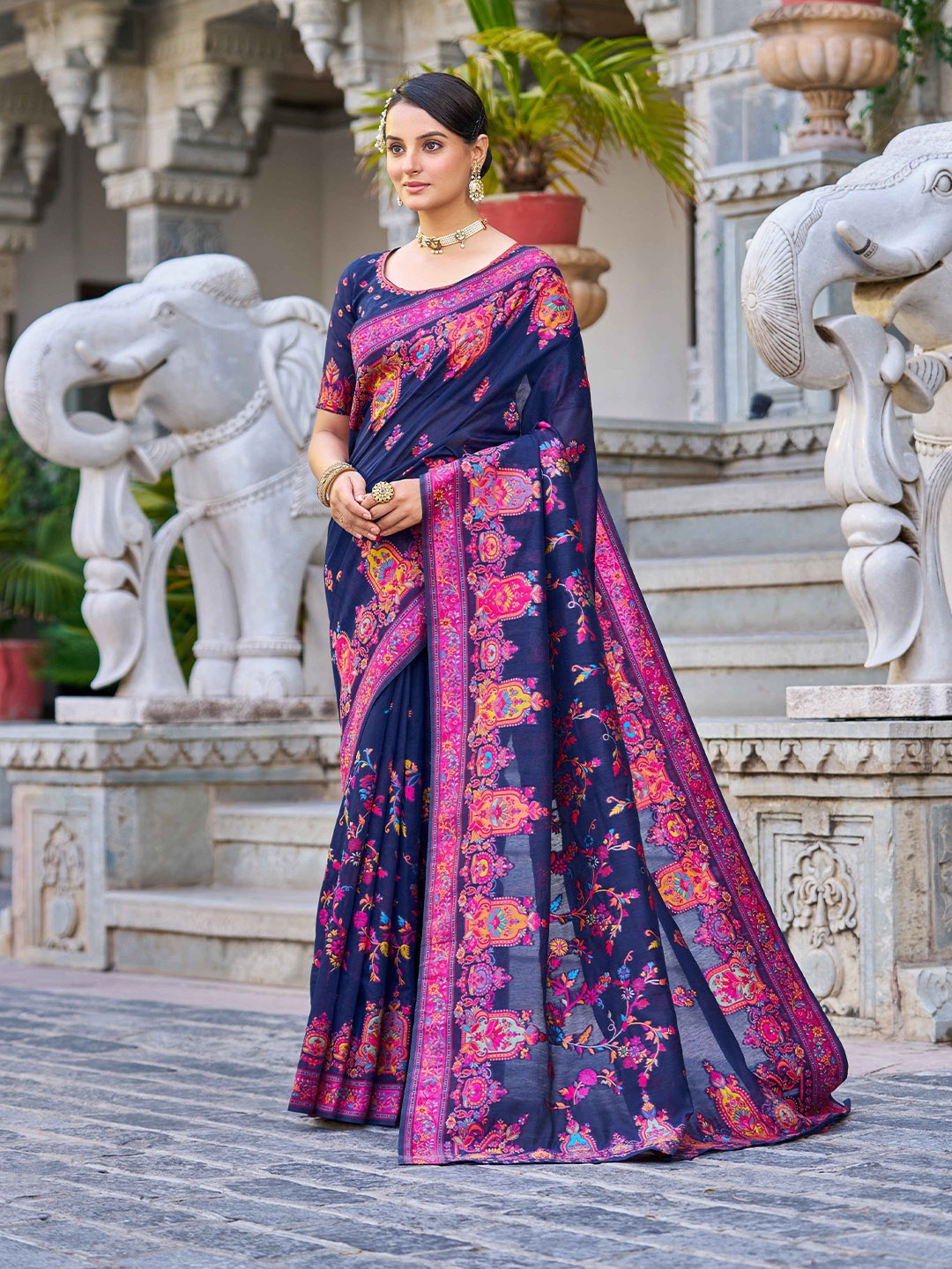 

KALINI Ethnic Motifs Woven design Saree, Blue
