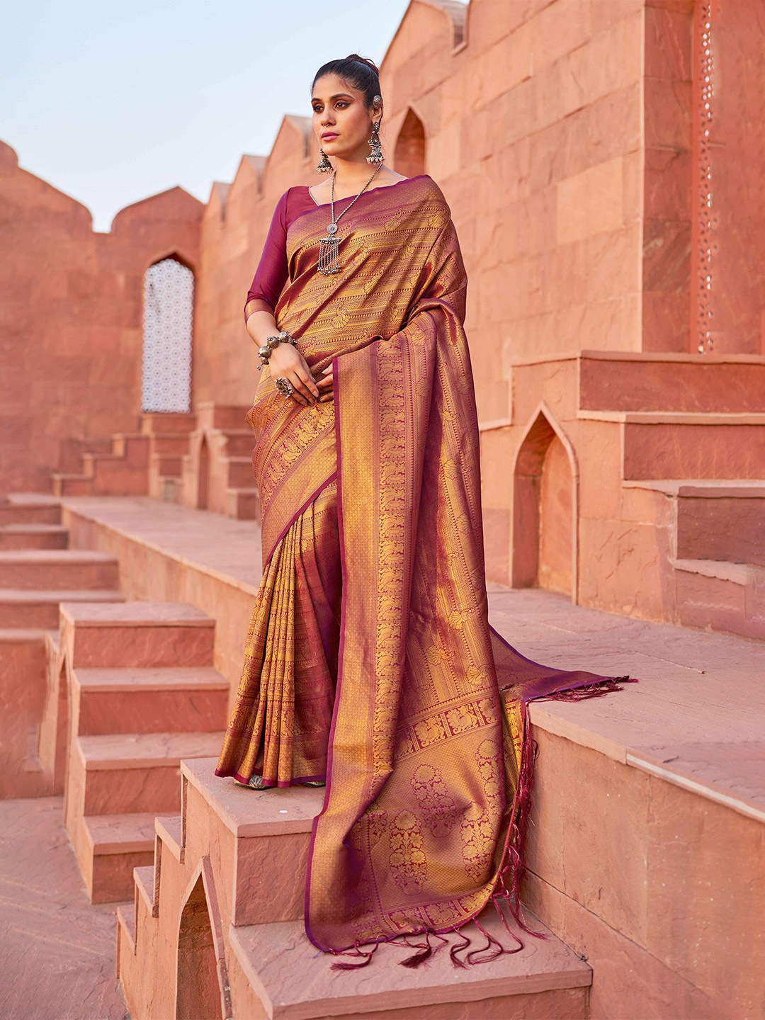 

KALINI Ethnic Motifs Woven Design Saree, Purple