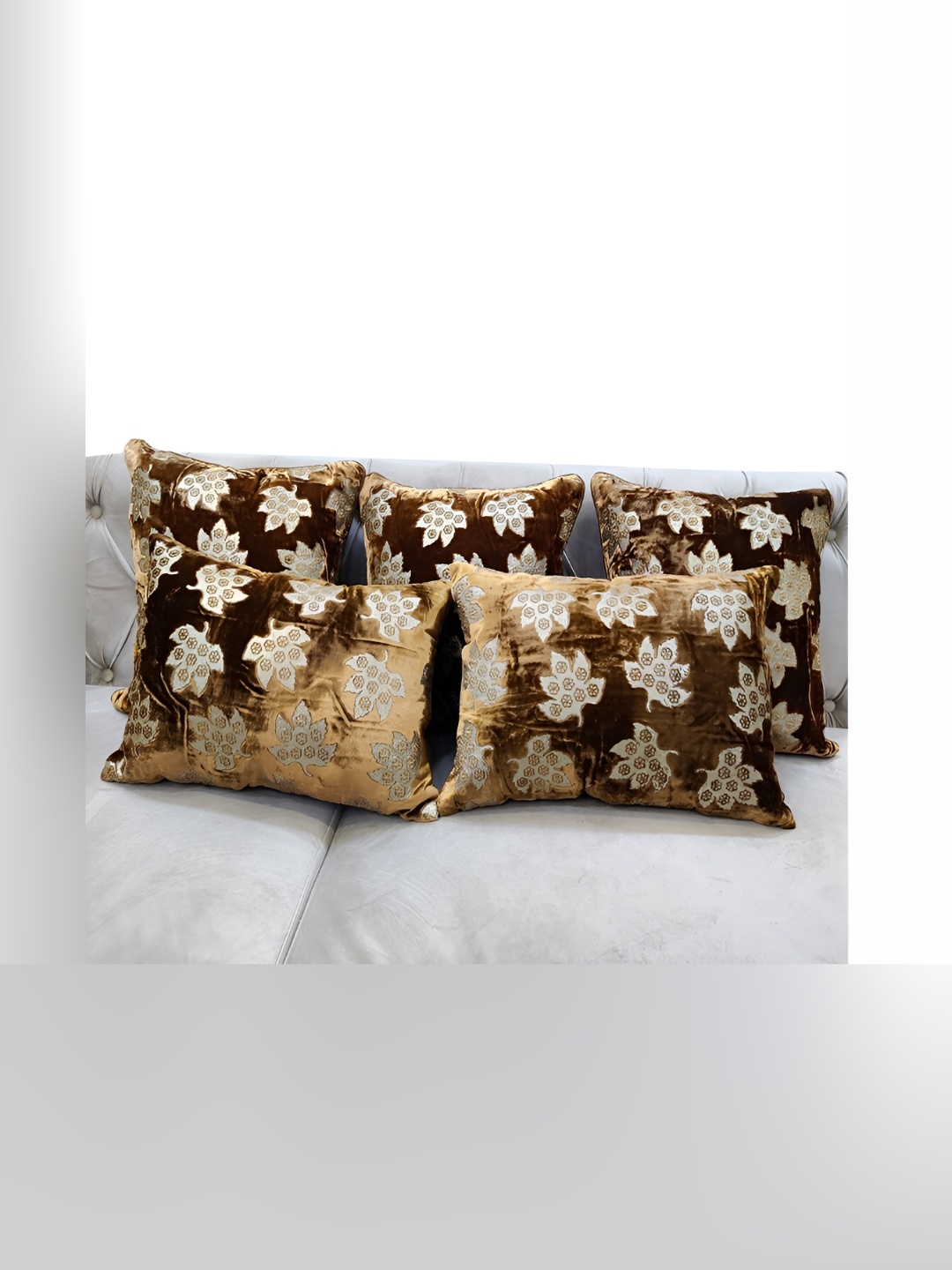 

Good Vibes Brown 5 Pieces Floral Velvet Rectangle Cushion Covers