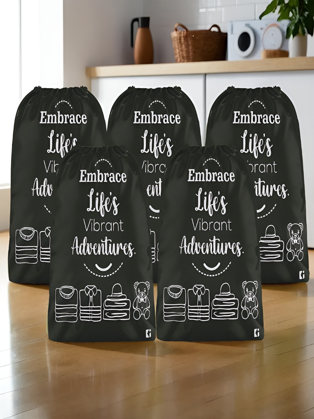 

Kuber Industries Black & White 5 Pieces Regular Multi-Utility Organisers