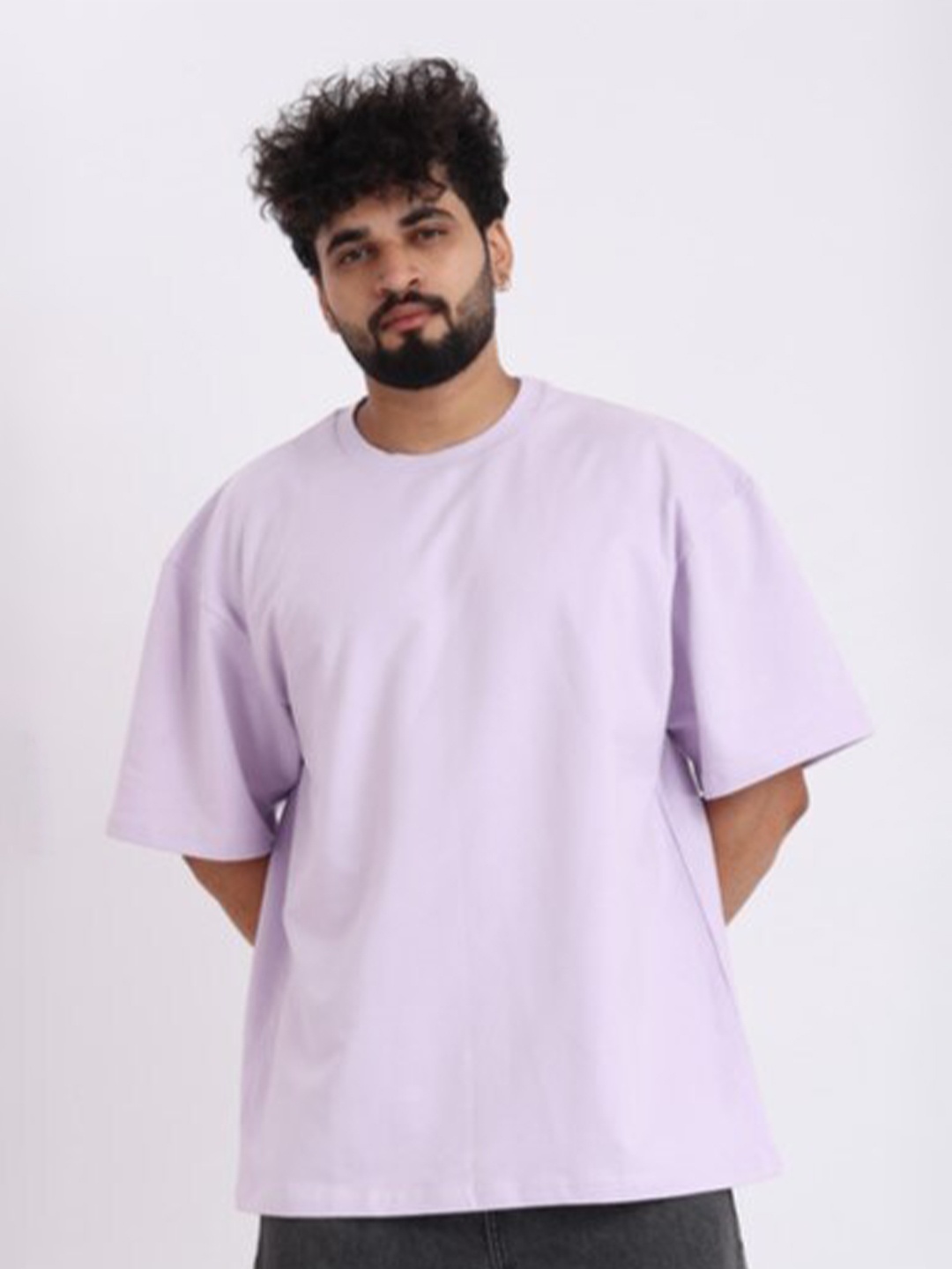 

BROWN BROTHERS Unisex Drop-Shoulder Sleeves Pure Cotton Oversized T-shirt, Lavender