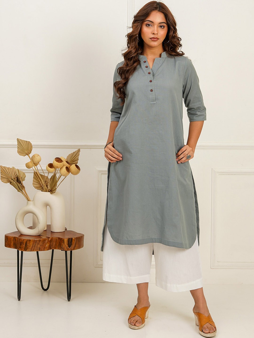 

SPARROW Printed Regular Cotton Kurta with Trousers, Grey