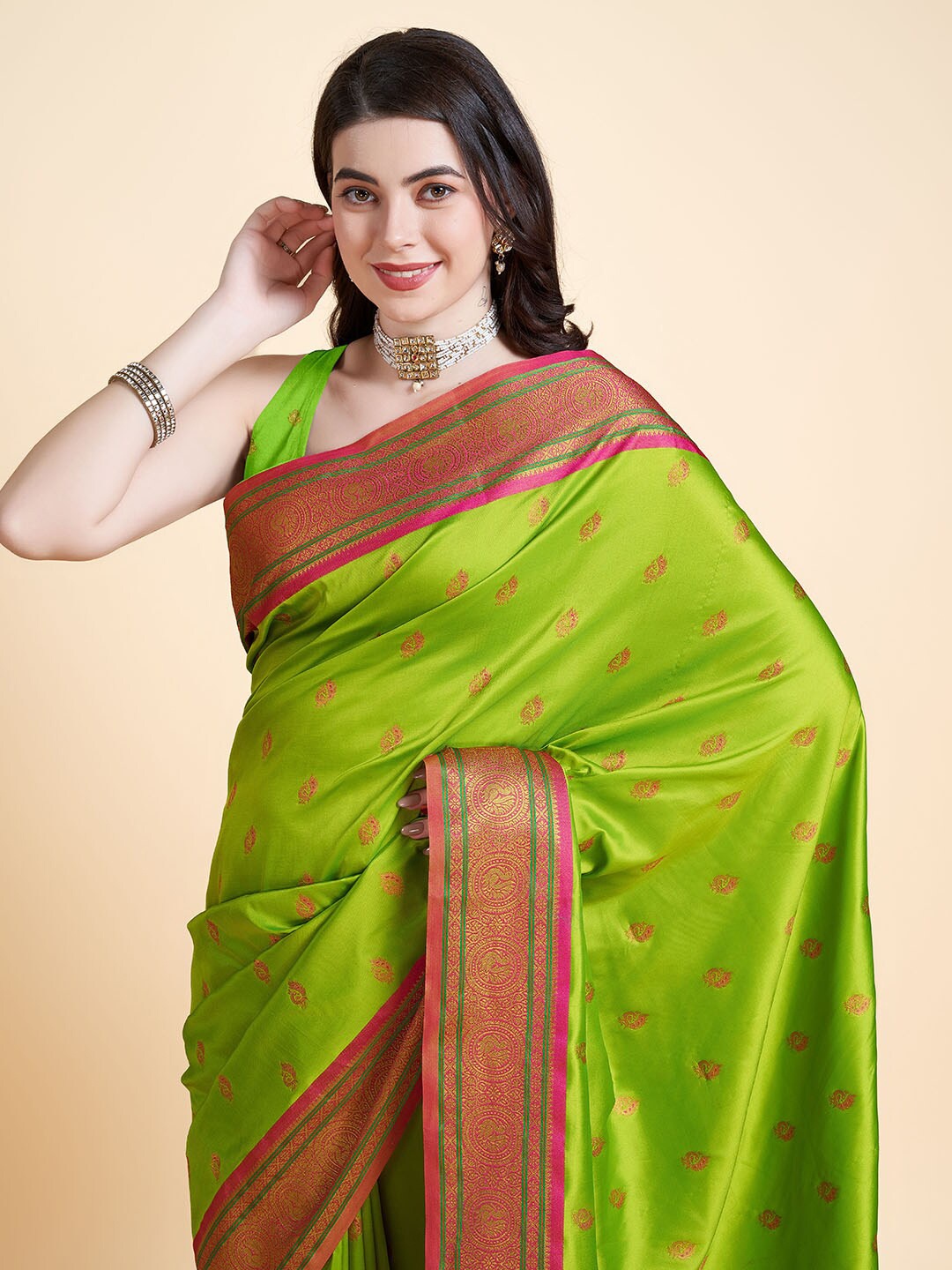 

RAJ DHARMA SILK Woven Design Zari Mysore Silk Saree, Green