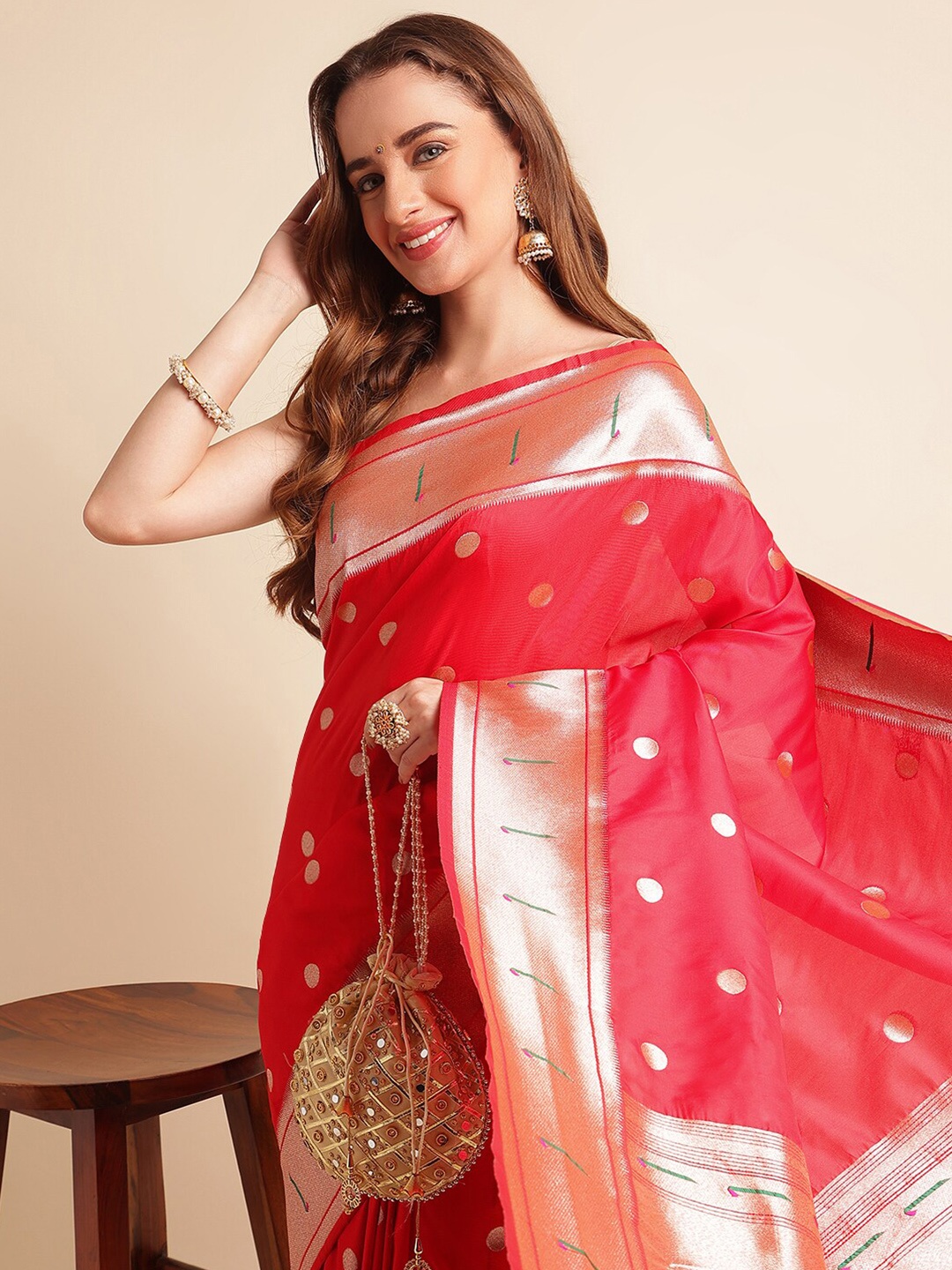 

RAJ DHARMA SILK Woven Design Zari Mysore Silk Saree, Red