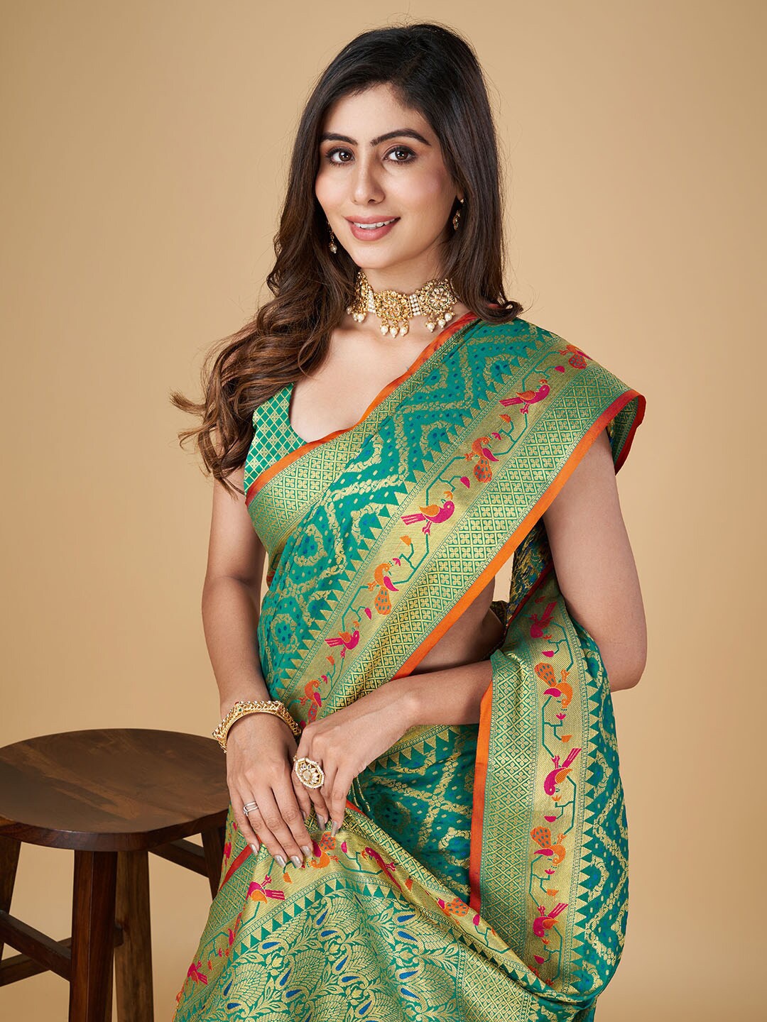 

RAJ DHARMA SILK Zari Mysore Silk Saree, Teal