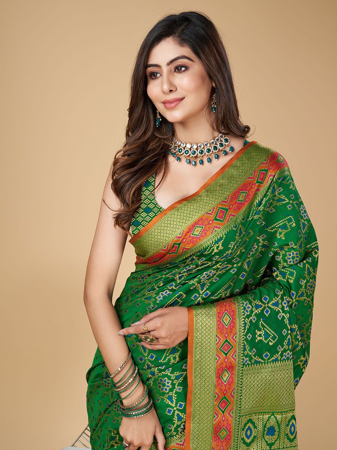 

RAJ DHARMA SILK Woven Design Zari Mysore Silk Saree, Green