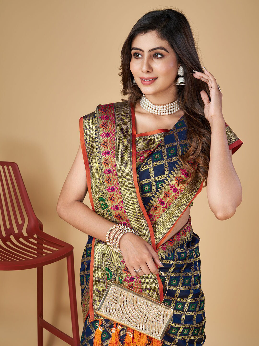 

RAJ DHARMA SILK Woven Design Zari Mysore Silk Saree, Navy blue