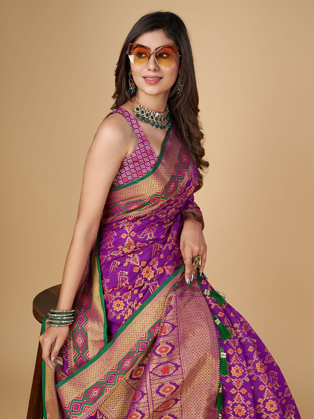 

RAJ DHARMA SILK Woven Design Zari Mysore Silk Saree, Purple