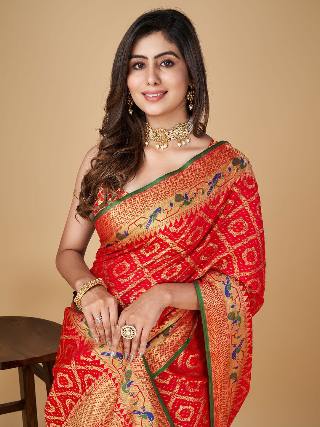 

RAJ DHARMA SILK Woven Design Zari Mysore Silk Saree, Red