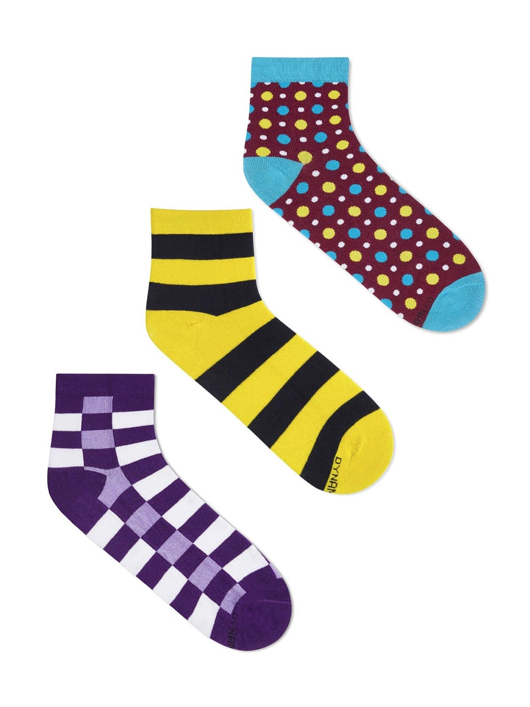 

Dynamocks Unisex Pack Of 3 Printed Anti Microbial Ankle-Length Socks, Purple