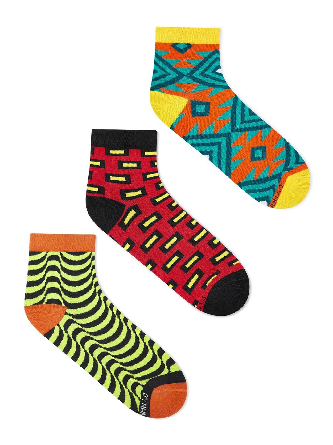 

Dynamocks Unisex Pack of 3 Patterned Ankle-Length Socks, Green