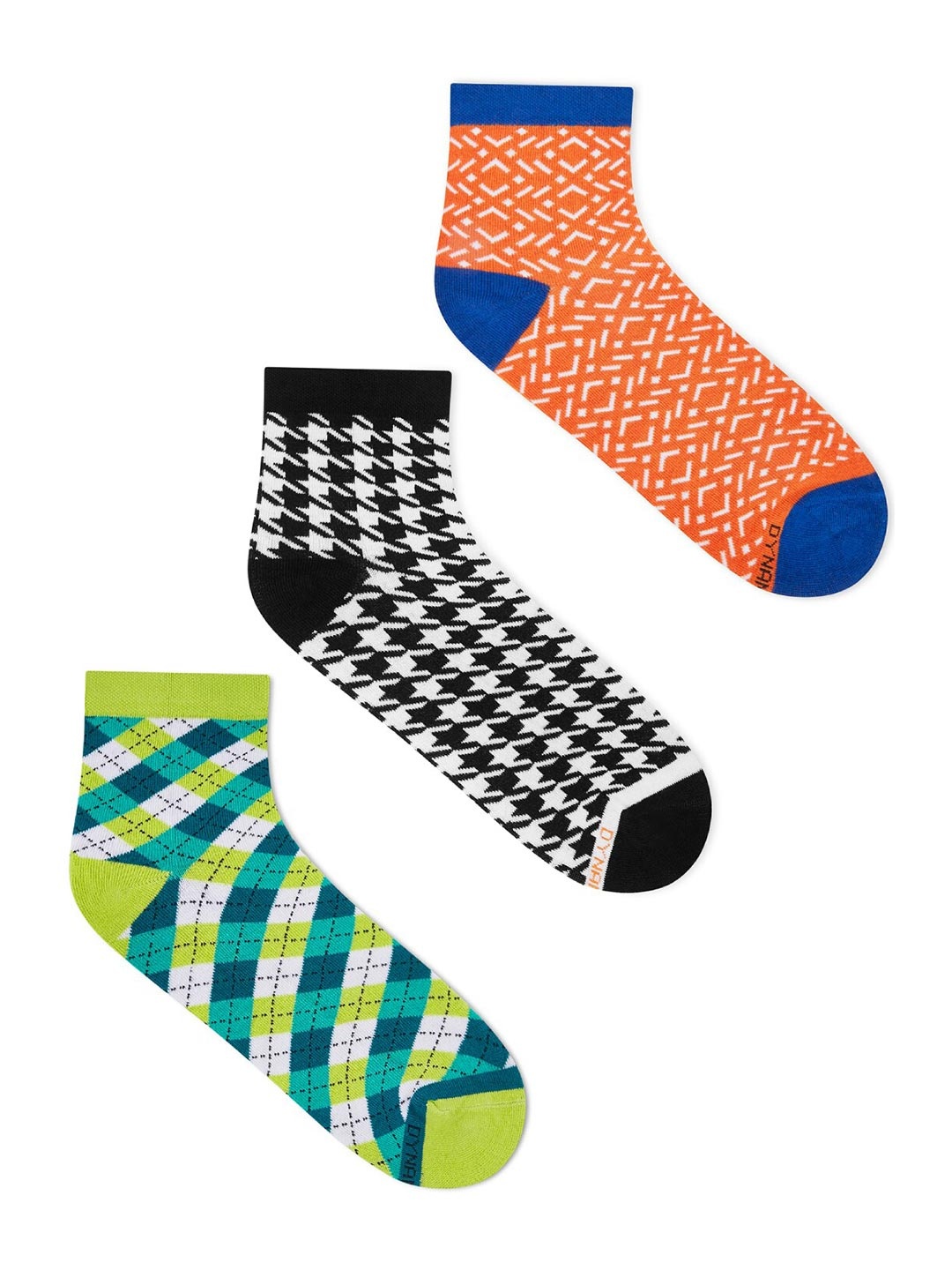 

Dynamocks Unisex Pack Of 3 Patterned Anti Microbial Ankle Length Socks, Black