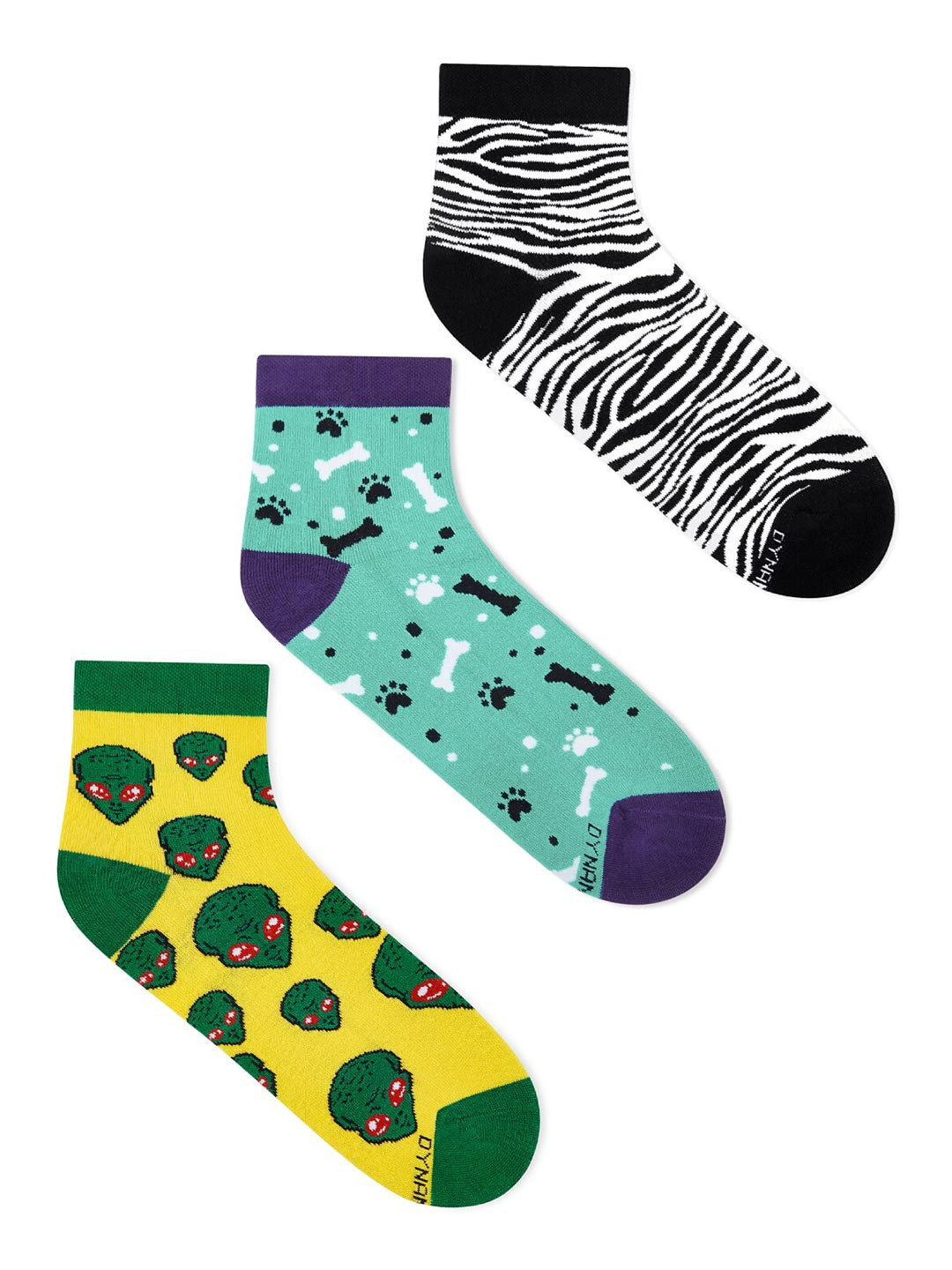 

Dynamocks Unisex Pack Of 3 Patterned Anti-Microbial Ankle-Length Socks, Yellow