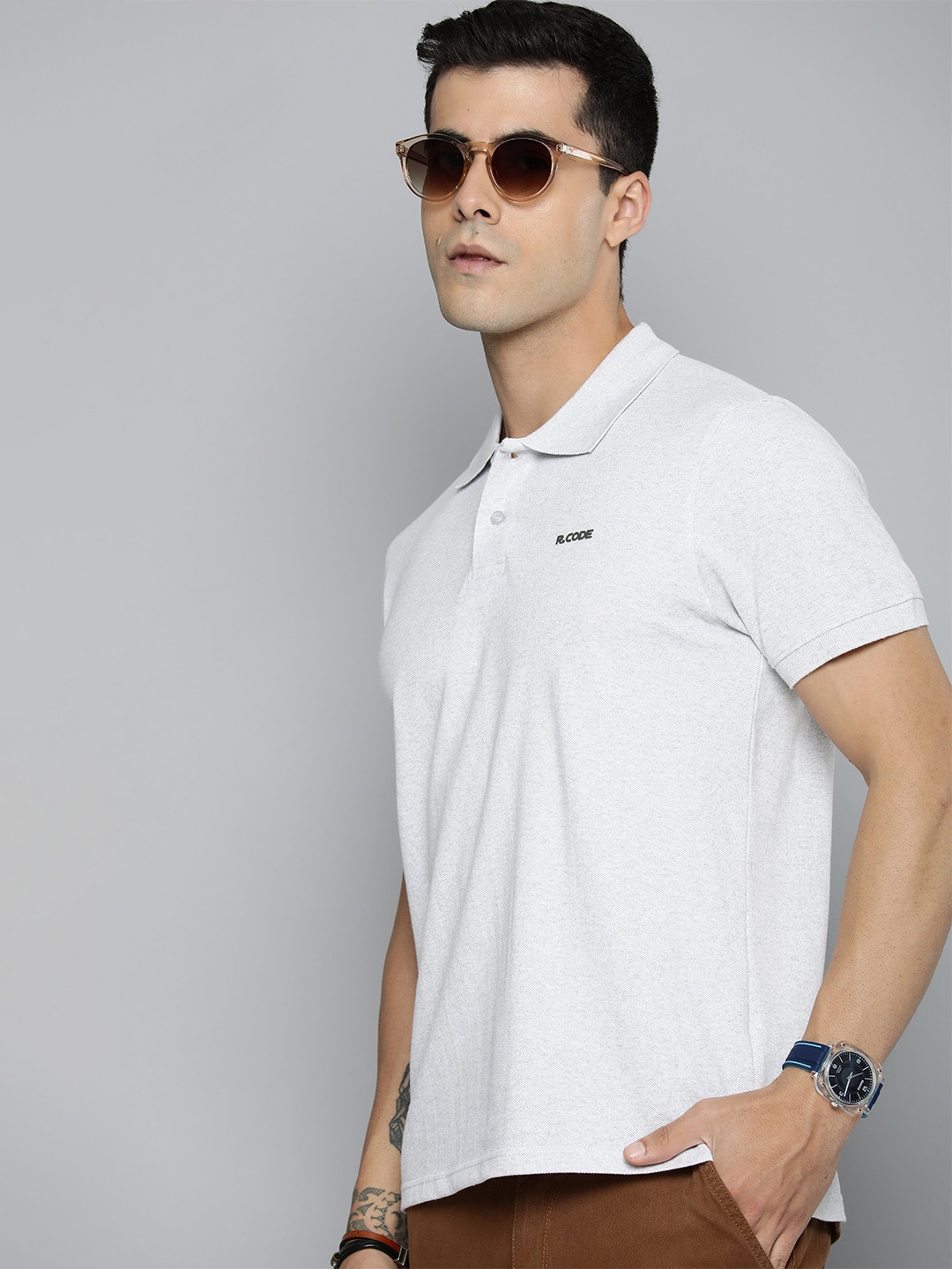 

R.Code by The Roadster Life Co. Polo Collar Cotton Casual T-shirt, White