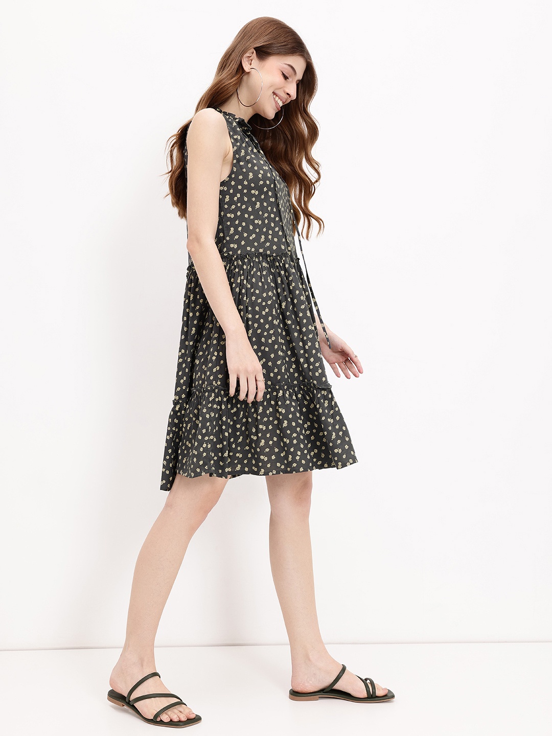 

DressBerry Elevated Ruffled Bliss Carefree A-Line Dress, Charcoal