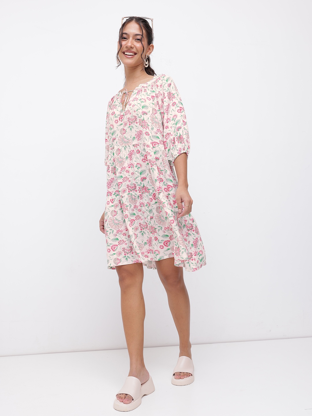 

DressBerry Vacay Vibes Floral A-Line Dress, White