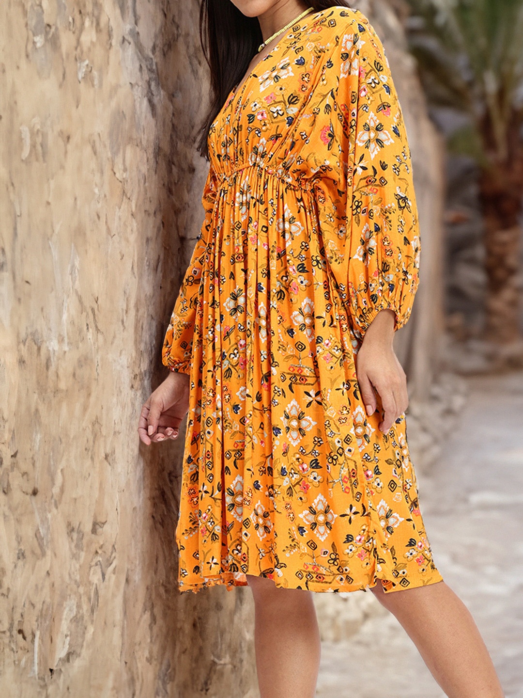 

DressBerry Nipped & Snatched Flowy Garden Romance A-Line Dress, Mustard