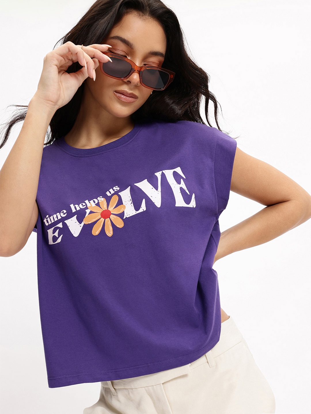 

DressBerry Spirited Slogan Extended Sleeve T-shirt, Purple