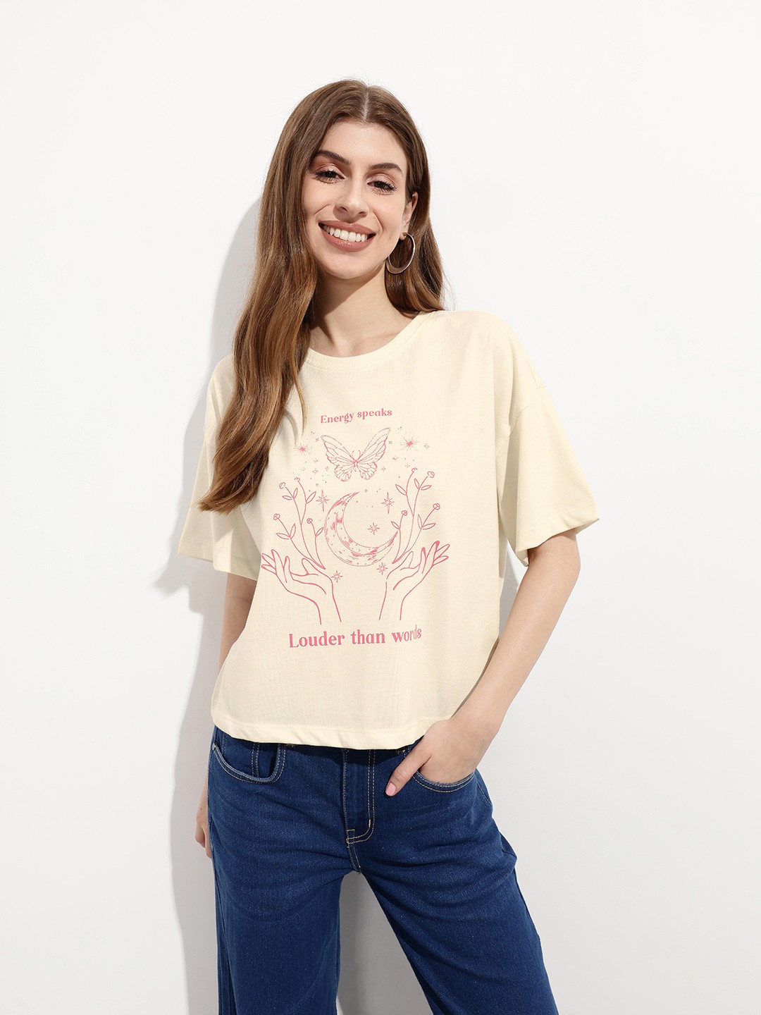 

DressBerry Wearable Art Graphics Boxy T-shirt, White