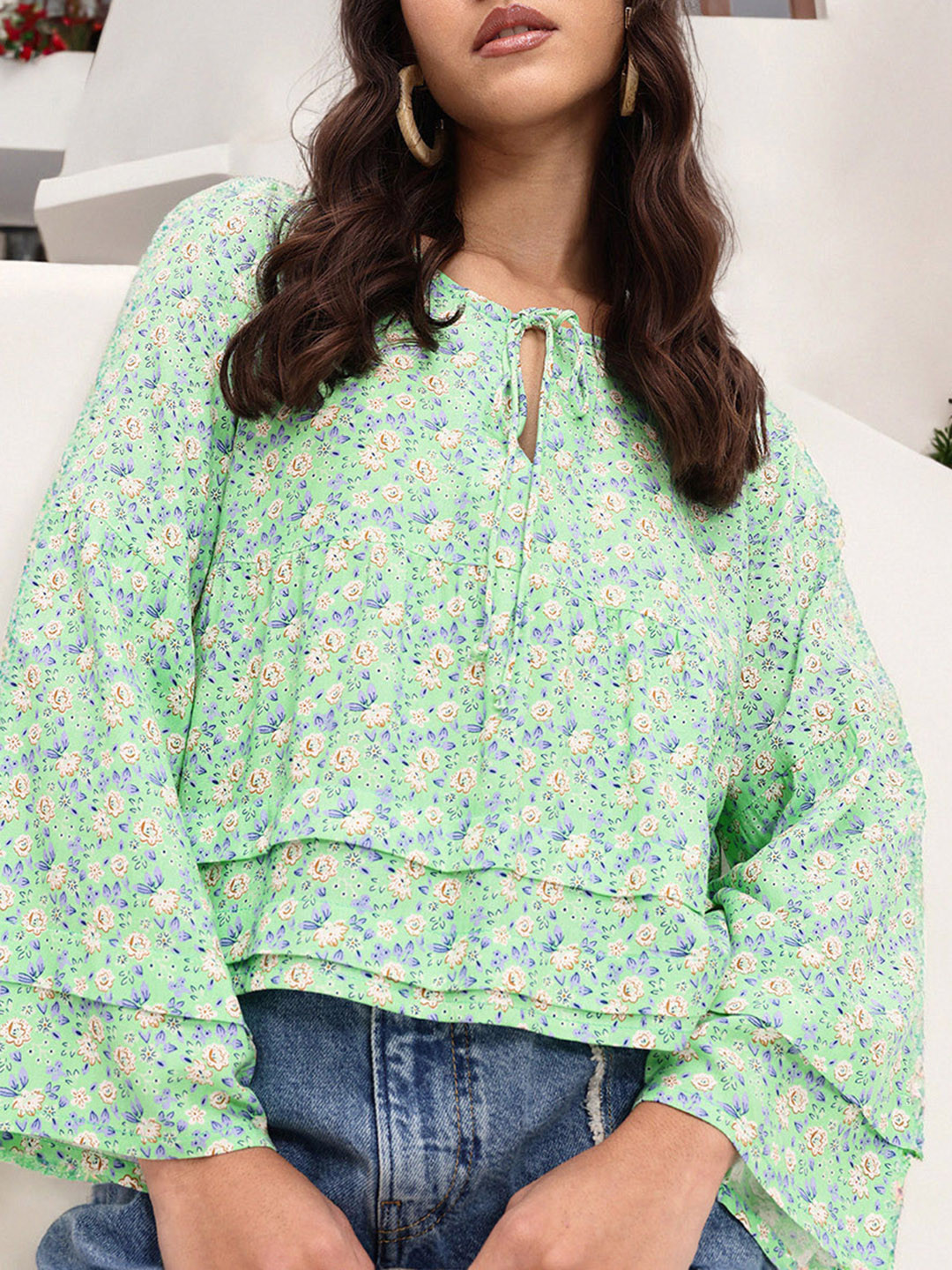

DressBerry Flutter Falls Tiered A-Line Top, Green