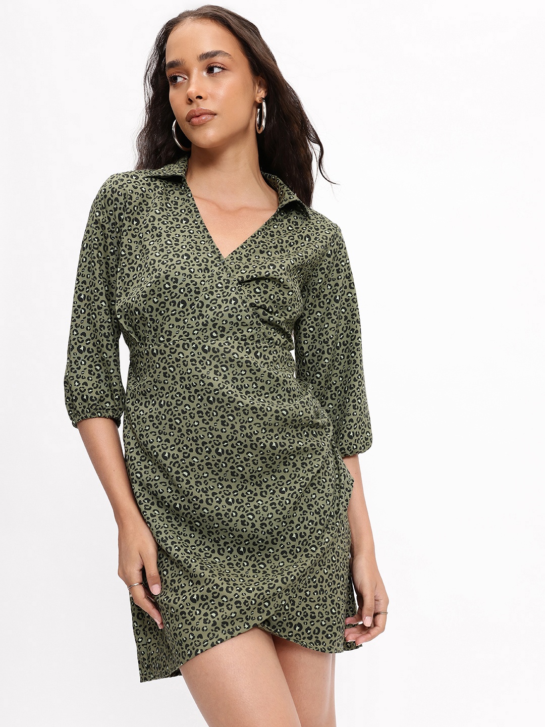 

DressBerry Fierce Femme Animal Print Wrap Dress, Green