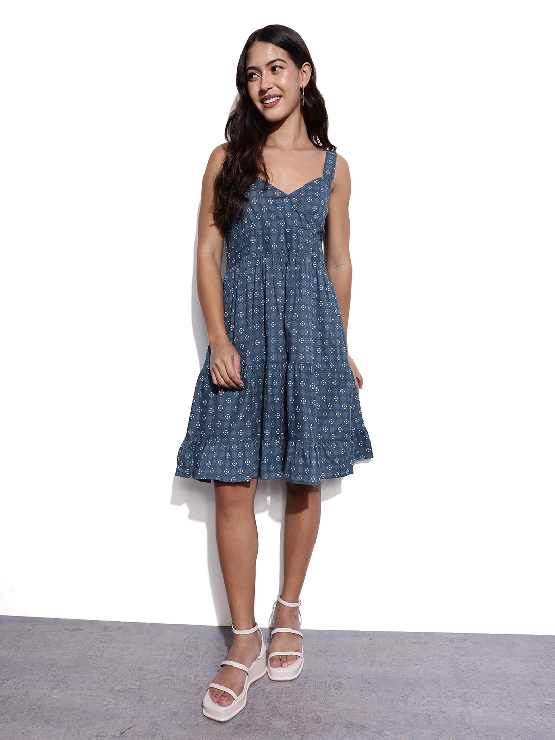 

DressBerry Tender Floral Tales Smocked Tiered Dress, Blue