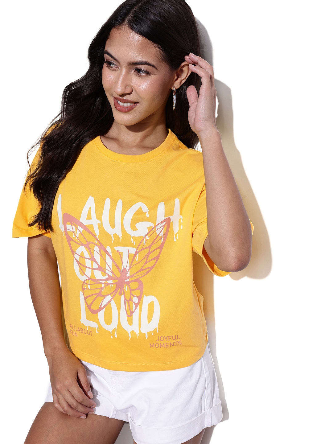 

DressBerry Spreading Positivity With Butterfly T-shirt, Yellow