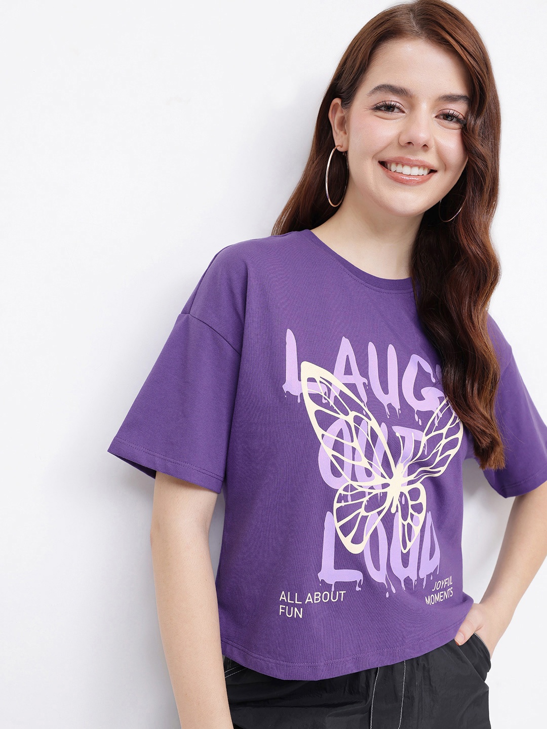 

DressBerry Unleash the Fun Printed Boxy T-shirt, Purple