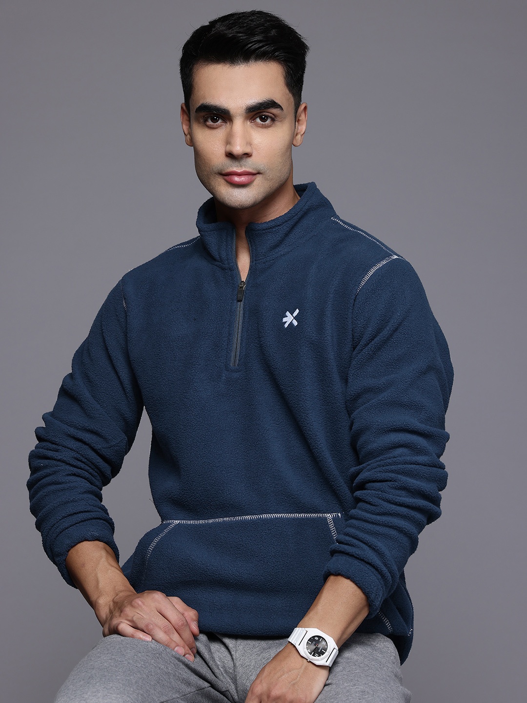 

HRX by Hrithik Roshan Fleece Sweatshirt, Navy blue