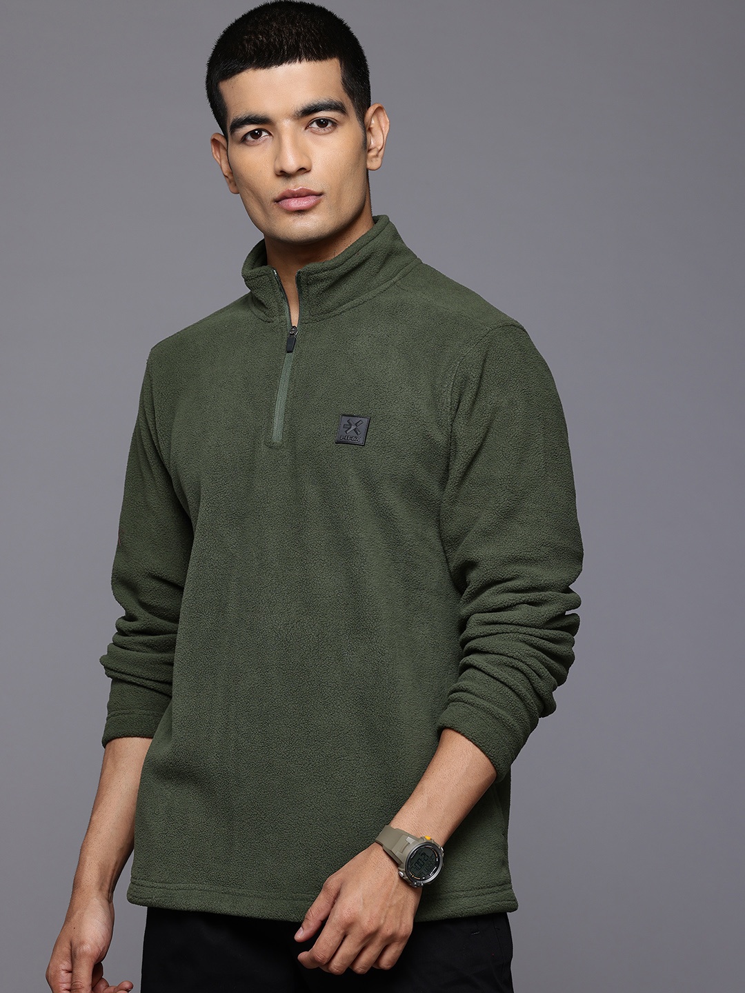

HRX by Hrithik Roshan Mock Collar Sweatshirt, Olive
