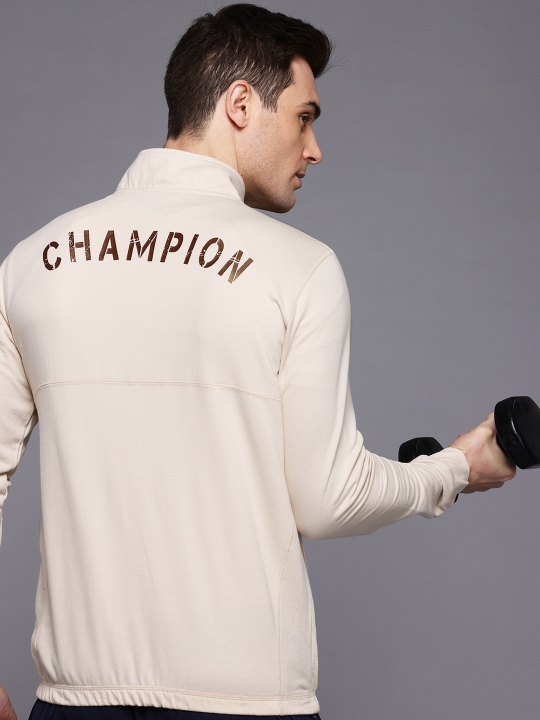 

HRX by Hrithik Roshan Mock Collar Typography Printed Training Sweatshirt, Cream