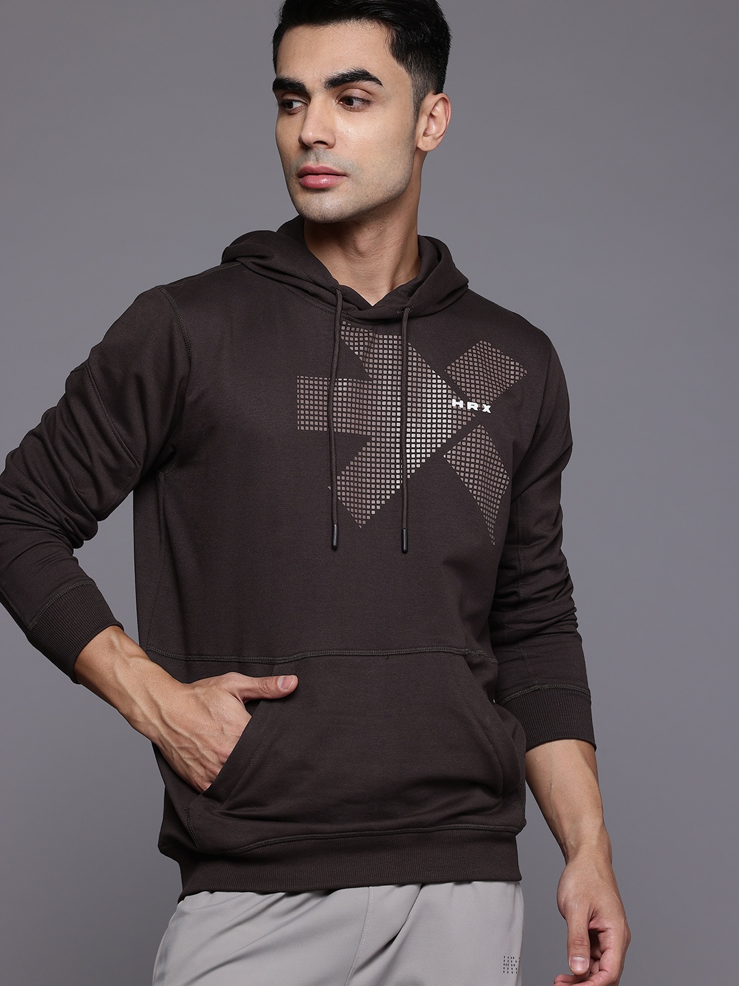 

HRX by Hrithik Roshan Printed Hooded Sweatshirt, Brown