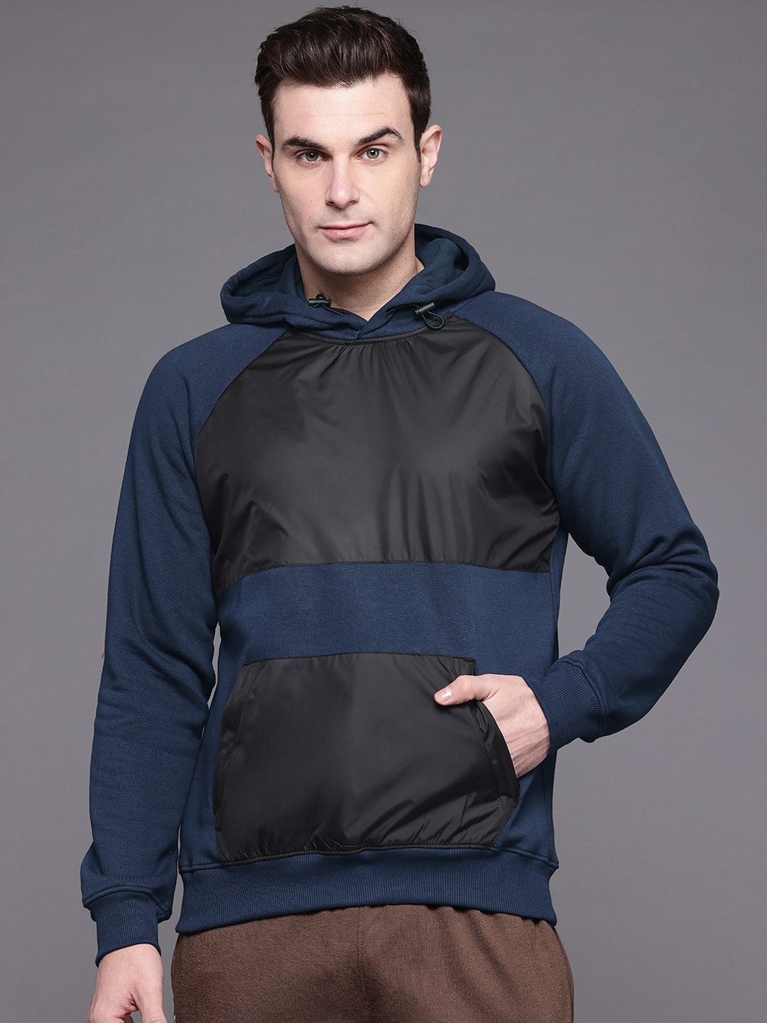 

HRX by Hrithik Roshan Colourblocked Training Hood with Toggle Sweatshirt, Navy blue