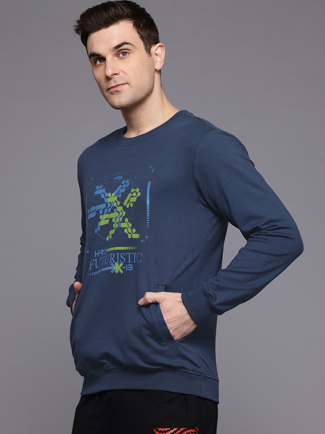 

HRX by Hrithik Roshan Graphic Printed Sweatshirt, Navy blue