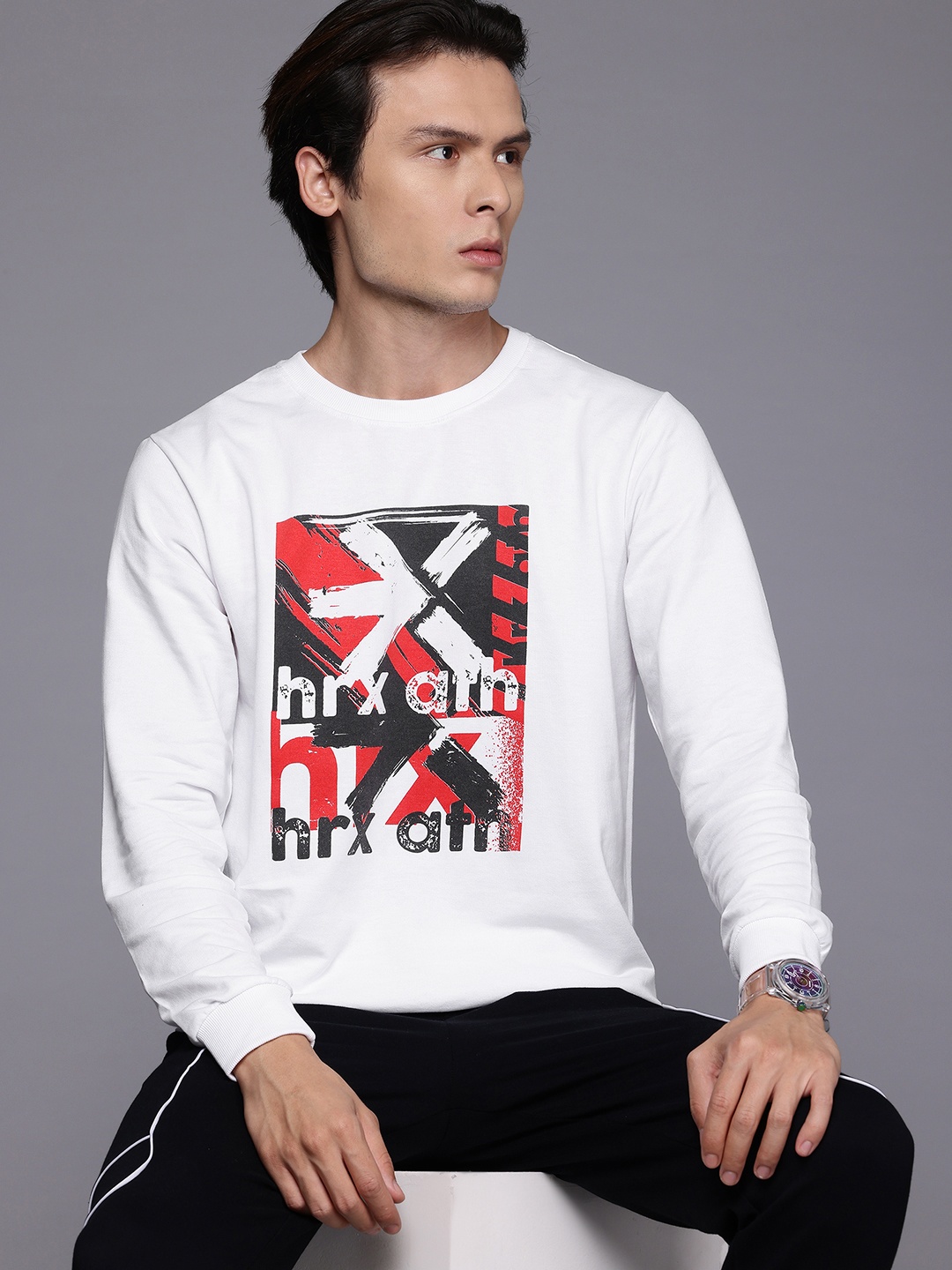 

HRX by Hrithik Roshan Brand Logo Print Sweatshirt, White